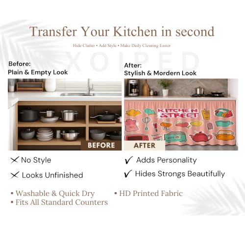 Image of Premium Printed Kitchen Sink Curtain | Washable & Dustproof Rod Pocket Counter Skirt | Perfect For Any Sink,Counter | Multicolor Cooking Theme for Home & Kitchen (150cm X 70cm) (2, Kitchen Street)