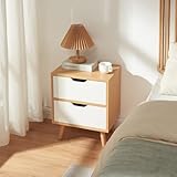 [en.casa] Mesita de Noche Bordkak con 2 Cajones Mesa Auxiliar Multifuncional Mesa de Sofá Diseño Moderno Aglomerado Patas de Madera 50 x 40 x 30 cm - Roble/Blanco