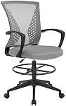 BestOffice Tall Office Arms Foot Rest Back Support Adjustable Height Rolling Swivel Chair Mesh Drafting Stool for Standing Desk Adults Women