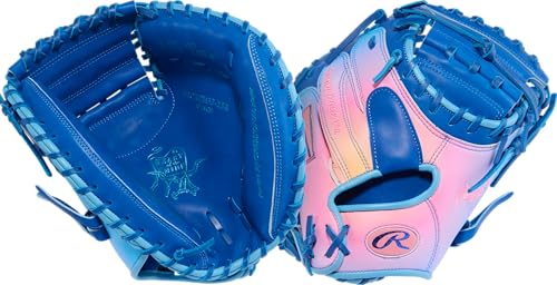 Rawlings | Heart of the Hide Catcher's Mitt | Funburst Series | Right Hand Throw | 33" | 1-Piece Solid Web | Royal/Columbia Blue/Pink