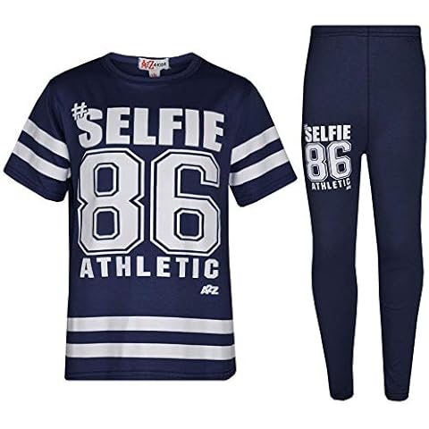 A2Z 4 Kids® - Camiseta de manga corta con estampado atlético #Selfie 86 y legging para niñas Cover