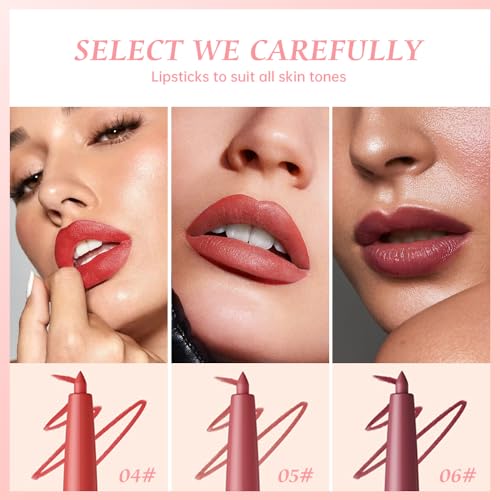 Image of K16 Hxssll 12 Colors Matte Lip Liner Pencil - Long Lasting Waterproof Lip Liner, Smudge Proof Transfer Proof Lip Pencil, High Pigment Lip Makeup for Defining & Filling Lips (A3-set:04+05+06, 3PCS)