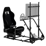 Dardoo Racing Simulator Cockpit with Monitor Stand and Gaming Chair Adjustable Fits for All Logitech G923 G29 G920, Thrustmaster Steering Wheel Stand without Shifter, Wheel, Pedals and Display