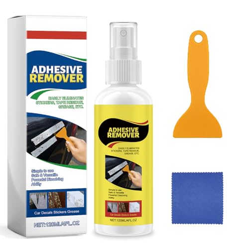 LBOYLOVE Sticky Stuff Remover Spray Sticker and Adhesive Remover Kit with Plastic Scraper and Cloth for Tape Sticker Residue Tar Grease Chewing Gum Wax Wet Paint Crayon Floor and More