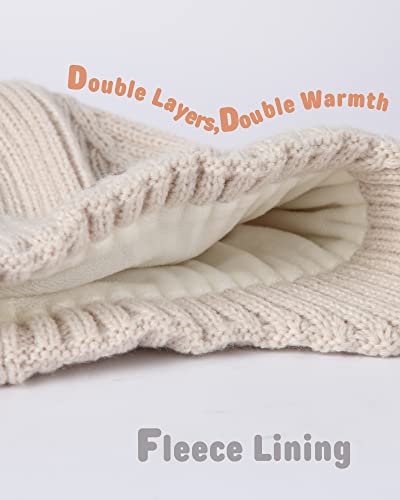 Hatiis Baby Beanie With Ear Flaps Toddler Winter Hat Cute Beanie Soft Fleece Lining (Beige, 3-24 Months) #TOP2