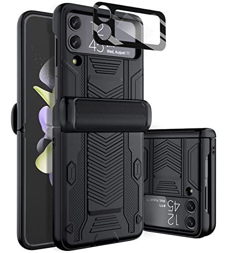 Viaotaily For Samsung Z Flip 4 5G Case With Hinge Protection & Lens Camera Protector, Heavy Duty Military Grade Rugged Cover Case For Samsung Galaxy Z Flip 4 2022 (Black) #TOP18