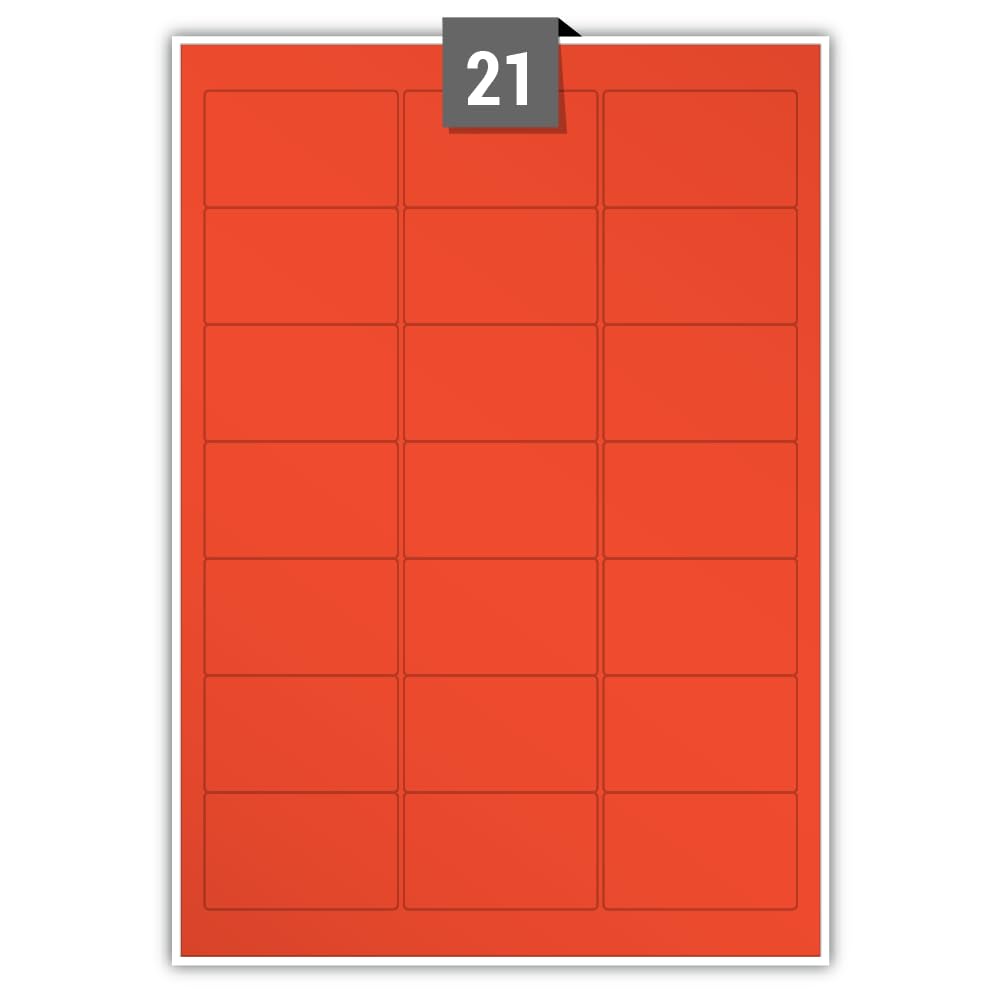 Matt Red Paper Labels – Permanent Adhesive – Dry Edge Plain A4 Sheets – 21 Rectangle Labels per Sheet – 63.50 mm x 38.10 mm – Ideal for Batching & Logistics