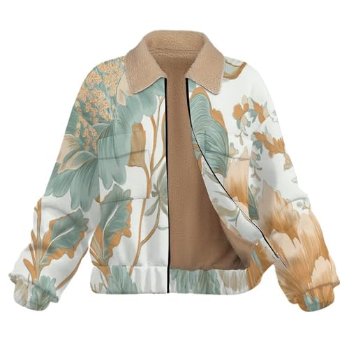 Chaqueta de peluche mujer abrigo invierno sherpa cremallera bolsillos flores 4