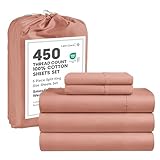 Lane Linen 100% Cotton Split King Sheets for Adjustable Bed – 450 Thread Count Soft & Breathable Sateen Bed Sheets with Deep Pockets – 5-Piece Sheet Set with 2 Twin XL Fitted Sheets – Rose Dawn