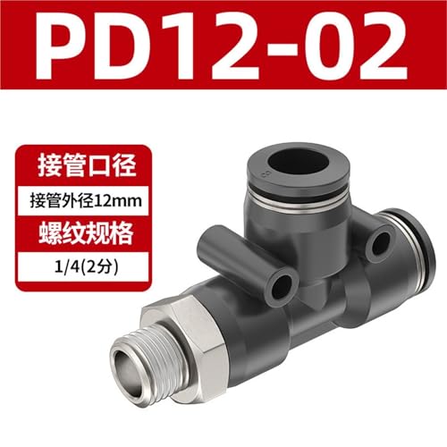 Conector rápido de aire PD12-02 en T para proyectos de bricolaje y motor 3