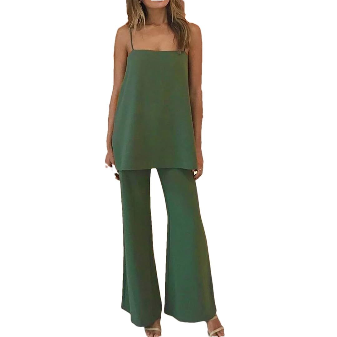 Wjnvfioo Cotton Linen Sleeveless Two Piece Sets Women Summer Casual Tank Tops And Straight Pants Outfits Female 2Pcs Sets