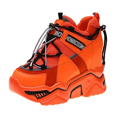 Zapatos de Plataforma para Mujer Malla Transpirable Color sólido Punta Redonda Zapatillas Altas Zapatillas para Caminar Casuales con cuña Oculta