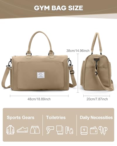 Image of Gym Bag for Women Men Duffle Bags for Travel with Shoe Compartment Shoulder Weekender Overnight Carry on Tote Bags for Airplane Beach Bag Workout Yoga Sport Swimming Khaki