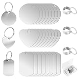 24 Stück Edelstahl Anhänger Blanko Hundemarke Rohling Edelstahl Schlüsselanhänger Rohlinge Rund Herz Rechteck für Herstellung Halsketten Anhängern Erkennungsmarken