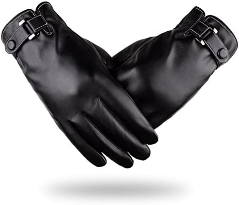 PROBEROS® Mens Winter PU Leather Gloves with Fleece Lining, Windproof Waterproof Touchscreen Driving Gloves for Riding, Cycling & Outdoor Wear Warm Stylish Gift for Men (Black)