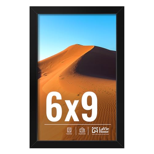Image of LaVie Home 6x9 Picture Frame for Wall Display, 6x9 Black Picture Frame with HD Plexiglas, 6 x 9 Frame 1 Pack, Display Frame for Vertical or Horizontal, Classic Collection