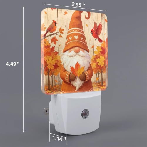 Image of Fall Leaves Birds Gnome LED Plug-in Nightlights 2-Pack for Bathroom