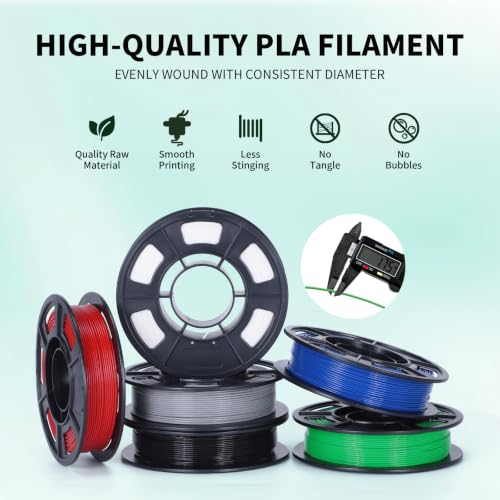 Image of RepRapper Modified PLA (PLA+) Filament Bundle 1.75mm, 6 Rolls of 250g (Black, White, Grey, Red, Green, Blue), Upgraded PLA 3D Printer Filament ±0.03mm Precision