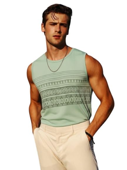 Image of Rigo Stylish Cotton Printed Vest for Men | Round Neck,Regular Fit, Sleeveless T-Shirt Vest for Men | Casual Innerwear Sando for Men & Boys - Perfect for Workouts Gym, Vacations, and Beaches