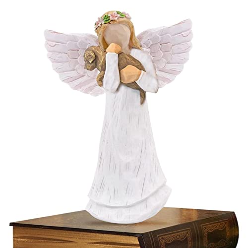 Jimtuze Figuras de ángeles, estatua de ángel nórdico de moda escultura abrazando perro, adornos de escritorio de Navidad 3D centros de mesa para regalos de cumpleaños suministros de fiesta Cover