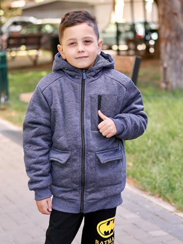 Image of Boys Zip Up Hoodie Kid Hooded Jacket | Fleece Lining,Soft Warm coat,Fall Winter Outwear for 6-15 Years Unisex,Sweatshirt Suitable for School,Outdoor