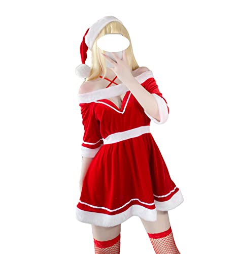 SINMIUANIME Women Santa Costume Cosplay Lingerie Christmas Princess Dress Sexy One-piece Pesh Dress Suit (2493Red)