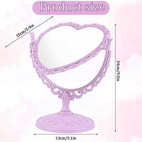Tboxbo 2 Pack Heart Mirror Lovely Heart-Shaped Cosmetic Mirror Plastic Double-Sided Heart Mirror Rotatable Dresser Mirror Bathroom Bedroom Dressing Beauty Mirror For Girls Bedroom(Pink & Purple) #TOP1