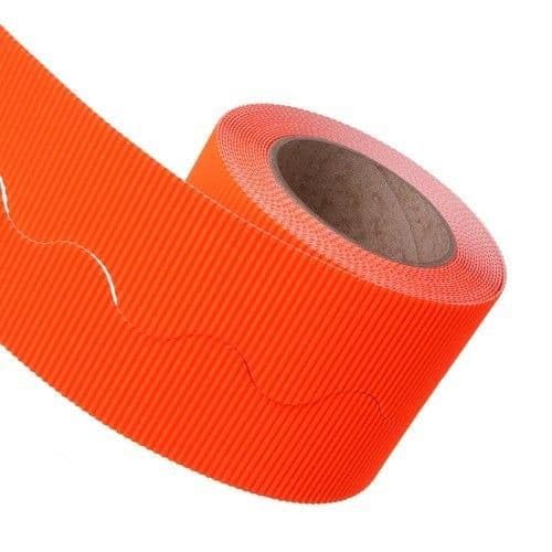 PAPERCUTZ Neon Orange Corrugated Border Roll (5.7cm x 15 metre), School Display Borders for Classrooms Decoration, Fade Resistant Scalloped Edge Border Roll for Bulletin Boards