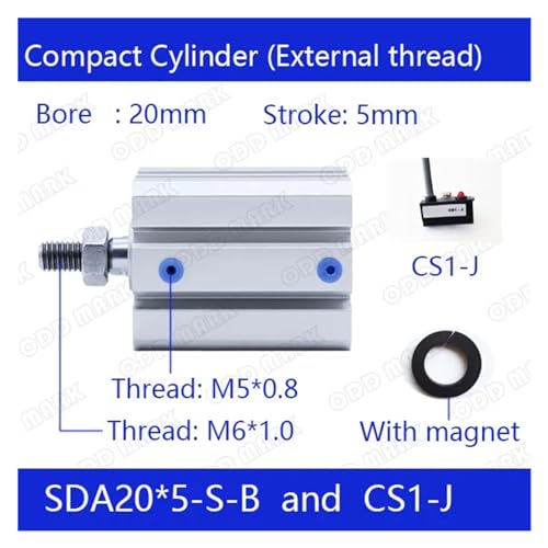 Cilindro compacto de doble efecto SDA20  5-B con rosca exterior de 20mm 3