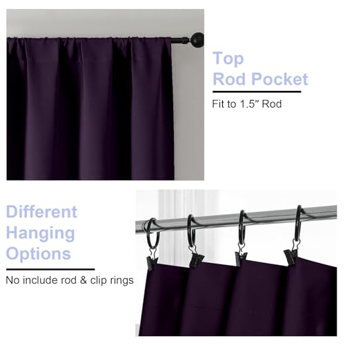 Simplebrand Ava BlackBerry Blackout Curtains for Bedroom 63 Inch Length 2 Panels Set, Nursery Thermal Insulated Energy Saving Rod Pocket Window Treatment Curtains Blackout Drapes, W40 x L63 Inch