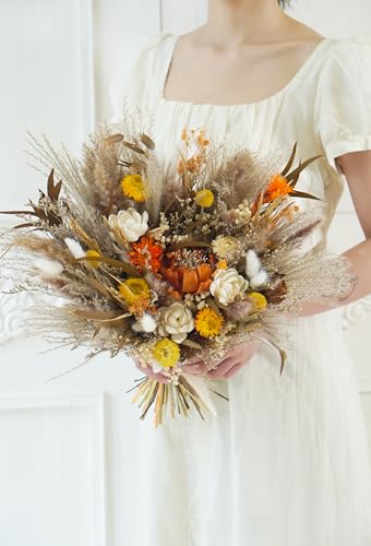 Ramo rústico boho beige y naranja para boda miniatura 2