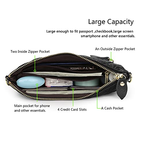 Image of YALUXE Women's Genuine Leather Wristlet Purse Clutch Handbag with Phone Pocket Card Holder and Crossbody Strap