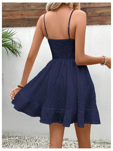 Milumia Women's Summer Square Neck Mini Dress Textured Shirred Backless A-Line Flared Beach Vacation Short Dresses2