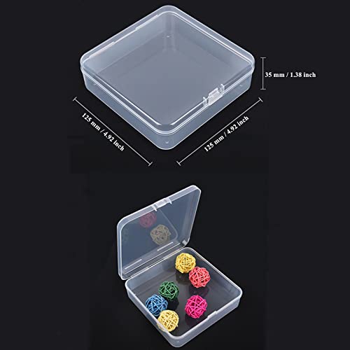 Image of Goodma 4 Pieces Square Empty Mini Clear Plastic Organizer Storage Box | 4.92 x 4.92 x 1.38 inch, Hinged Lids, For Small Items, For Craft Projects