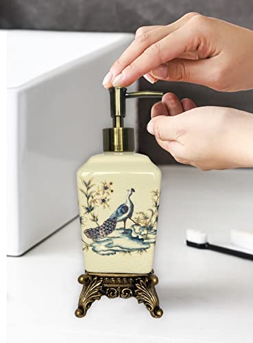 Vintage Ceramic Soap Dispenser For Bathroom Kitchen,Simple Design Blue Peacock Animal Porcelain Hotel Home Decor,Empty Bottle Liquid Soap Dish Hand With Quick Press Pump #TOP3