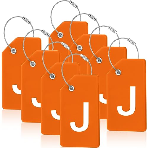Sweetude 8 Pcs Luggage Tags Silicone Steel Loop, Letter J, Orange