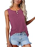 Lylinan Summer Tops for Women 2024 Fashion Clothes Casual Sleeveless Henley Neck Basic Tank Shirts Button Down Tshirts Trendy Blouses Ladies Tunics Fuchsia Medium