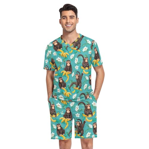 GAIREG Ensemble short de pyjama pour homme motif singe drôle bananes turquoise doux d'été vêtements de nuit vêtements de détente taille S, Funny Monkey...