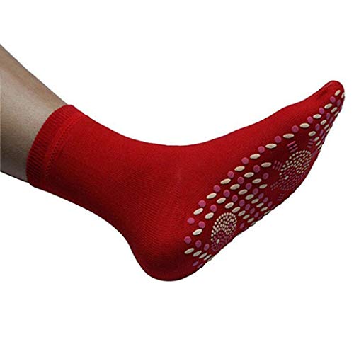 Dasongff Selbsterhitzung Turmalin Socken Unisex Magnetsocken mit Turmalin Noppen Magnetische Sock Beheizbare Socken, Selbstheizend, Magnettherapie, Massagesocken, Fuß Entspannung (Red, 1 Paar) Cover