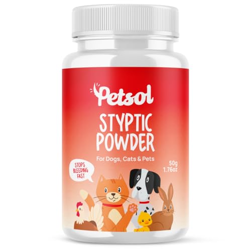 PetSol Styptic Powder for Pets 50g Minor Wound Powder for Dogs Cats & Small Animals. Stops Bleeding Fast from Nail Trims Cuts & Minor Wounds Fast-Acting Blood Clotting Powder for Pets