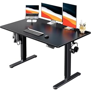 HUANUO Electric Standing Desk, 48″ x 30″ Whole Piece Desktop, Adjustable Height Computer Desk, 4 Height Memory Settings, Sit Stand Up Desk for Home Office, Black