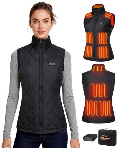 Topdot Chaleco Calefactable Mujer, Chaleco Térmico con Batería de 7.4V 16000mAh, 10 Zonas de Calentamiento, Chaleco Calefactable Eléctrico Ligero con 3 Temperaturas para Ciclismo,S