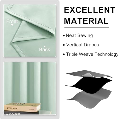 Image of DWCN Blackout Curtains for Living Room, Room Drakening Curtains for Bedroom, Solid Thermal Privacy Protection 45 Inch Window Curtains, Mint Green, W38 x L45 Inch, Set of 2
