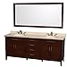 Wyndham Collection Hatton 80" Double Bathroom Vanity in Dark Chestnut, Ivory Marble Countertop, Oval Sink & 70" Mirror