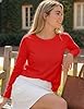 TACVASEN Womens Red T Shirt Long Sleeve Cotton Tops Fashion Basic Casual Plain Moisture Wicking Pure Cotton T Shirt for Women UK, TomatoRed, M #2