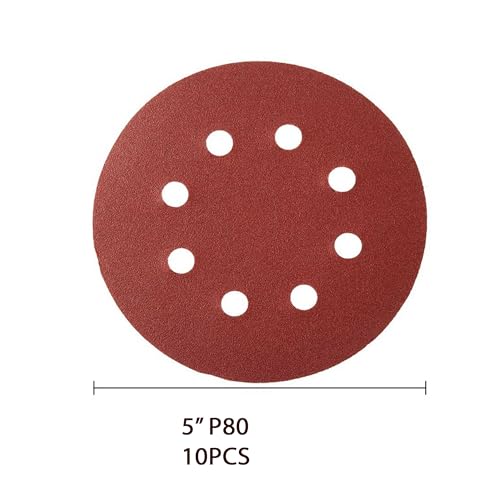 Image of Malfah Sanding Sheet for Random Orbital Sander 5 inch P 80 Sanding Disc Paper Round 125 Mm Abrasive Sandpaper Set for Random Orbital Sander Polisher 5x80 Grit 10 Pcs