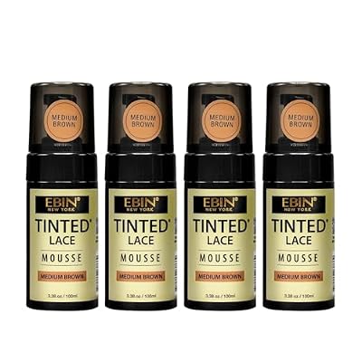 EBIN NEW YORK 4x Tinted Ebin Lace Tint Spray Mousse Medium Brown with Lightweight Foaming Formula for Natural Scalp Match and Easy Pump Application Gift Set (4 Items)