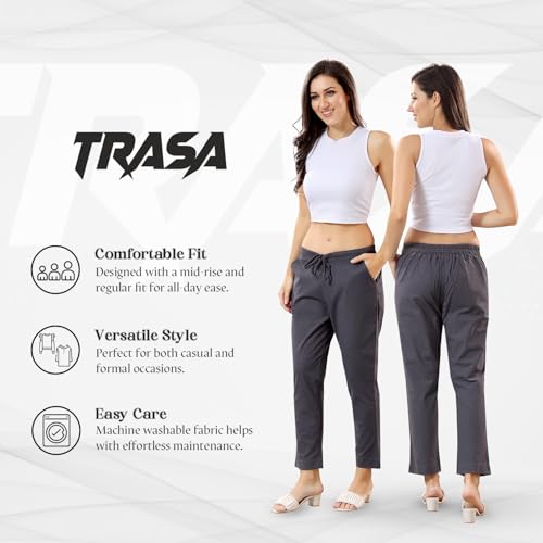 Image of TRASA Ultra Soft Cotton Regular and Plus 8 Colour Cotton Pants for Womens and Girls - Available Sizes : M,L,XL,2XL,3XL,4XL,5XL