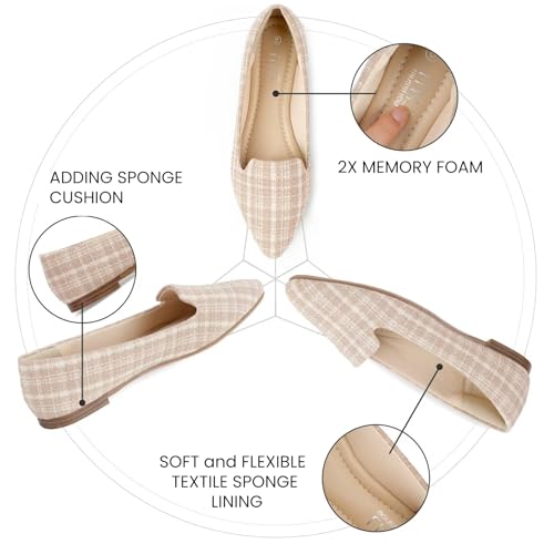 Image of MUSSHOE Black Flats for Women Pointed Toe-Comfortable Business Casual Work Shoes, Dressy Suede Slip On with Memory Foam for Office, Teacher & Standing All Day