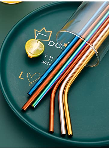 Image of 100Pcs Reusable Metal Straight Straw in Bulk Order (8.5 inch Long, Blue-100pcs Straight)
